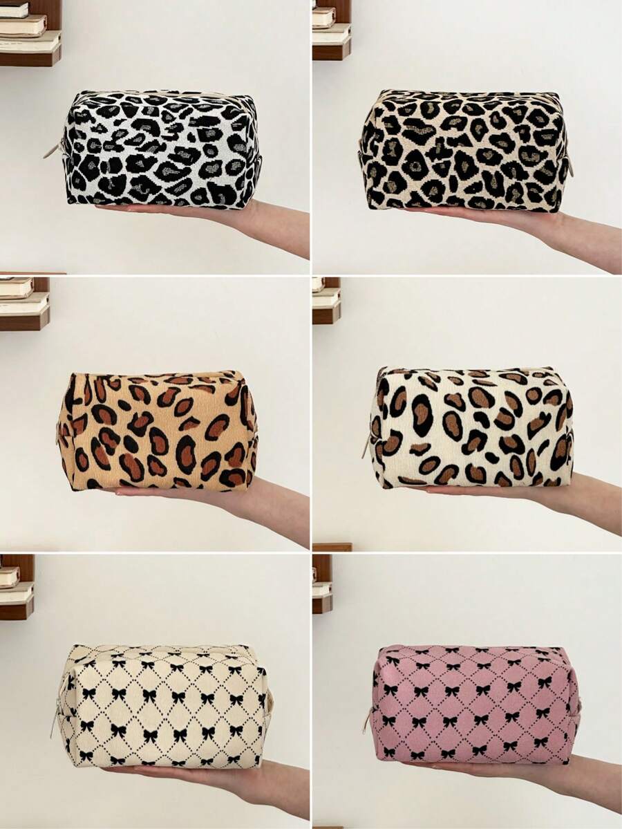 AGG, Bolsa de maquillaje con estampado de leopardo retro para mujer, bolsa con forro interior, neceser de viaje portátil, bolso de mano, bolsa versátil para almacenamiento de cuidado de la piel, organizador de productos de higiene femenina, regalo para mamá o novia