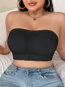 1 pieza Sujetador Bandeau Sexy con Cierre Delantero Talla Grande, Sujetador Negro sin Tirantes sin Costuras con Elevación Push-Up y Soporte Lateral - Negro - Ver 6