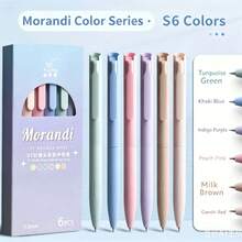 6pcs Morandi Color Retractable Gel Pen Set, High-Aesthetic Colorful Pens, Suitable For Students, Bullet Journaling And Note-Taking, Back To School - A - View 6