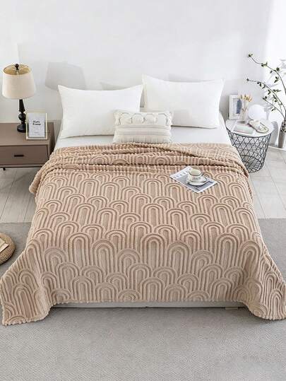 1pc Solid Color Single Layer Double-Sided Jacquard Taffeta Fleece Blanket, Soft Cotton Fleece Blanket, Multi-Functional Blanket, Multi-Purpose Throw Blanket, Suitable For Bed, Sofa, Travel, Office, Bedroom Decor, All Seasons