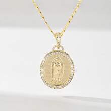1 pieza Collar con colgante clásico de la Virgen María católica de circonita, cobre chapado en oro de 14k con artesanía sólida, cadena clásica estándar de 60 cm, talla vintage con acentos de circonita elegante y digna, adecuado para hombres y mujeres, combinando significado decorativo y religioso conmemorativo. - Amarillo Oro - Ver 8