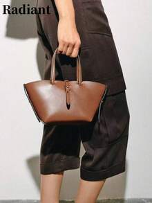 Bolso de mano tipo cesta mini, bolso de hombro/bandolera versátil, elegante y sencillo, adecuado para ir al trabajo, ir de compras, citas y salidas casuales - Marrón - Ver 1