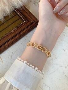1件女款金/綠色錶帶，極簡新款小錶盤優雅時尚百搭石英手錶，適合日常佩戴 - 金色 - 查看 5