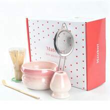 4 peças/5 peças/7 peças/8 peças Conjunto de Chá Matcha Degradê Rosa, Tigela de Matcha Estilo Japonês com Bico, Conjunto Completo com Batedor de Chá de Bambu e Peneira, Presente para Cerimônia do Chá, Conjunto de Presente para o Dia dos Namorados - Rosa chiclete - Visão 10