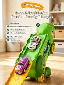 2合1暴龍變形玩具車，恐龍收納與軌道套組，含迷你小車，重力驅動，兒童生日禮物 - 彩色 - 查看 4