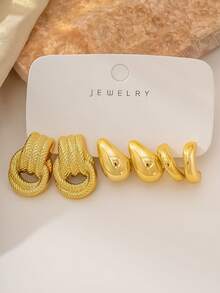 3-9 Paar modisches elegantes Blumen- und geometrisches Multi-Gold-Metall-Ohrring-Set, Damen-Mode-Ohrring-Set, für den täglichen Gebrauch, nicht verblassend, hypoallergenes vergoldetes Ohrring-Set - Gold - Übersicht 2