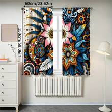 2pcs Bohemian Vintage Floral Print Decorative Curtains, No-Drill Rod Pocket Design, Easy Installation, Polyester Material, Machine Washable And Hand Washable - Bohemian Exotic Style Living Room Bedroom Curtains, Suitable For Bedroom, Office, Kitchen, Living Room, Study, Home Decor. - Multicolor - View 15