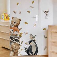 2pcs/1set Whimsical Forest Animal Wall Decals, Bear Fox Raccoon & Leaves Pattern, Removable Stickers, Cute Forest Art Decor For Home Interior And Living Space - Cartoon Animals - View 9