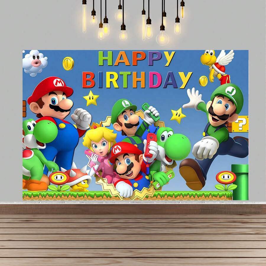 1pc Vinyl Birthday Backdrop, Theme Photo Booth Banner, Cake Table Decor Supplies, Kids Birthday Party Photography Background Prop - Multicolor - View 1