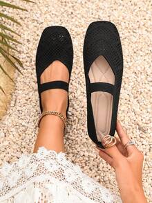Leopard Print Design Knit Breathable Flat Shoes Mom Shoes Work Daily Wear Casual Shoes Women Home Outdoor Women Shoes - Black - View 1