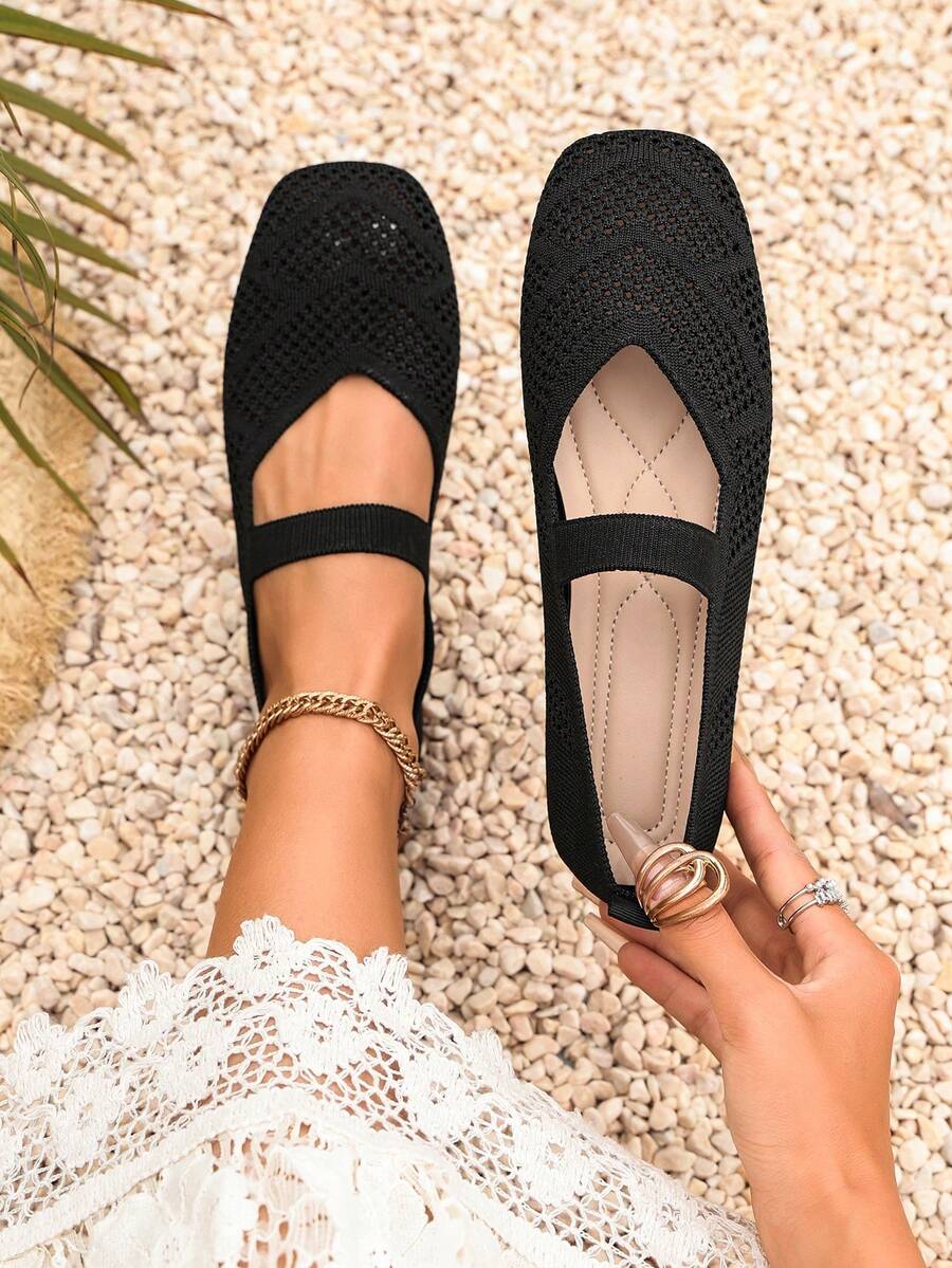 Leopard Print Design Knit Breathable Flat Shoes Mom Shoes Work Daily Wear Casual Shoes Women Home Outdoor Women Shoes - Black - View 1