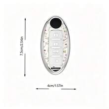 1pc Ditsy Floral Pattern UV Printed Full Wrap Car Key Fob Case For Nissan 4 Button Oval Smart Remote Key Shockproof Anti Scratch Protective Cover - Electroplated Key Cover (silver) - View 2