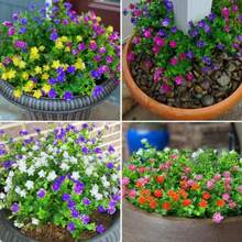 OBOVAY 20 bouquets de fleurs artificielles d'extérieur, résistantes aux UV, résistantes à la décoloration, buissons de buis en plastique, (mélange jaune, blanc, violet, rouge) pour jardin, patio, porche, jardinière, maison, mariage, décoration suspendue de style ferme - Plusieurs styles - Voir 7