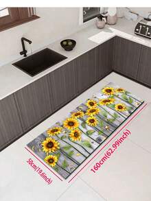 1pc Wood Grain Sunflower Kitchen Rug And Floor Mat, Sunflower Kitchen Mat And Gray Wood Grain Floor Carpet, Can Be Placed In Front Of The Sink, Used For Standing Kitchen Decor - Multicolor - View 16