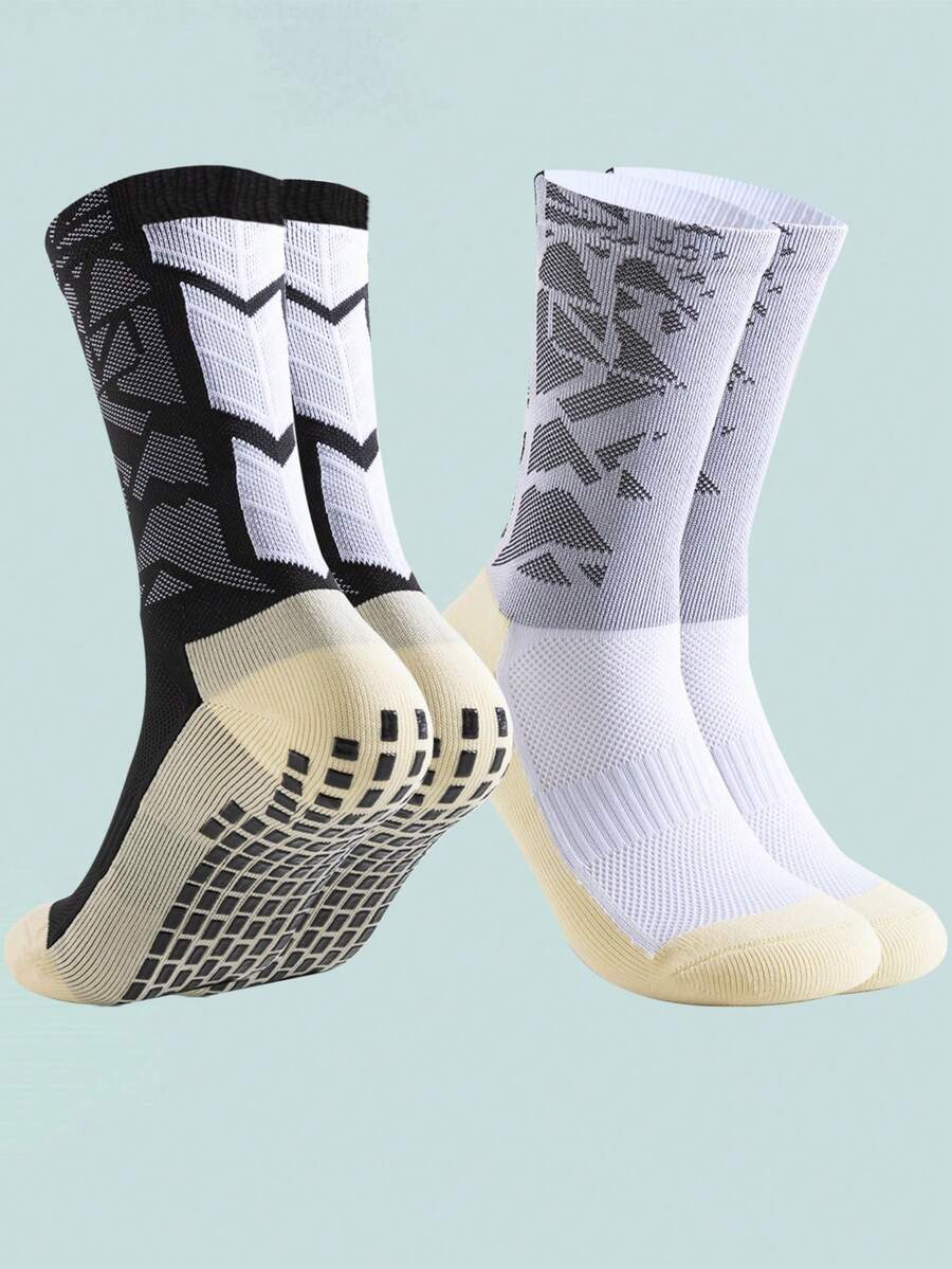 Kaos Kaki Olahraga Pria Geometris - Hitam dan Putih - View 1
