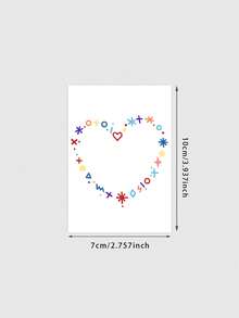 1 Pc Multicolor Doodle Heart Outline Temporary Tattoo, Waterproof Tiny Star & Symbol Border Fake Tattoo, Cute Minimal Body Art For Bicep & Upper Arm Multicolor Doodle Heart Tattoo | Y2K Rainbow Sticker - Multicolor - View 6