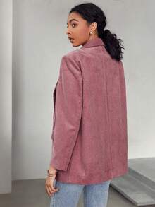 Women's Light Pink Corduroy Blazer, Long Sleeve Work Jacket, Autumn Fashion Regular Fit, With Faux Pockets - Pink - View 5