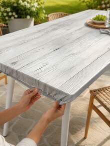 1pc-Whitewashed Wood Grain Round Elastic Fitted Table Cover, Rustic Farmhouse Stretch Polyester Tablecloth With Elastic Edge, Washable Snug Fit Table Cover For Patio Garden Table, Poolside, Picnic, Outdoor Dining - Multicolor - View 11