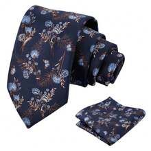 Alizeal Mens 3.15inch Delicate Colorful Floral Tie With Garden Flower Print Pocket Square - Z-907navy Bluebrown - View 1