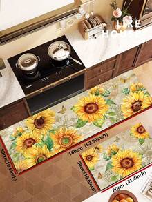 1pc Rubber Kitchen Mat, Vintage Style Modern Sunflower Theme Kitchen Rug, Suitable For Sink Area, Standing, Kitchen Decor - Multicolor - View 14