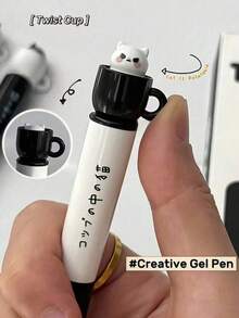 1pc/Set Cat Theme Twist Ballpoint Pen, 0.5mm Quick-Dry Black Ink, Stress-Relief Rotating Mechanism, Silicone Grip, Suitable For Office, School, Holiday, Back To School - A - View 11