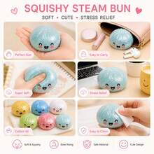 6 Colors Cute Glitter Dumpling Squishy Toys, Soft Squeeze Fidget Toys For Stress & Anxiety Relief - 粉色 - 查看 6