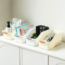 3pcs Large Capacity Storage Bins, Yellow And White, Miscellaneous Items Sorting Organizer, Kitchen And Bathroom Storage, Suitable For Bathroom, Cabinet, Sink Side, Food Storage Area - A - View 4