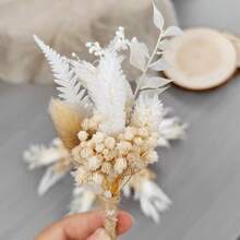 1/2/4/8/12 Stücke Mini künstlicher Blumenstrauß Hochzeits-Boutonnière im Boho-Stil, Hochzeitsdekoration, Herren-Reversblume, Tischblume, Herz-Ornament, Schilfgras, Geburtstags-Kuchendekoration, floral - L7 - Übersicht 3