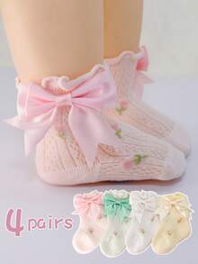 4 Pairs Girls' Multi-Color Soft Breathable Fashion Princess Style Pretty Cute Baby Socks Children's Short Socks Summer Casual Vacation Daily Use - Multicolor - View 1