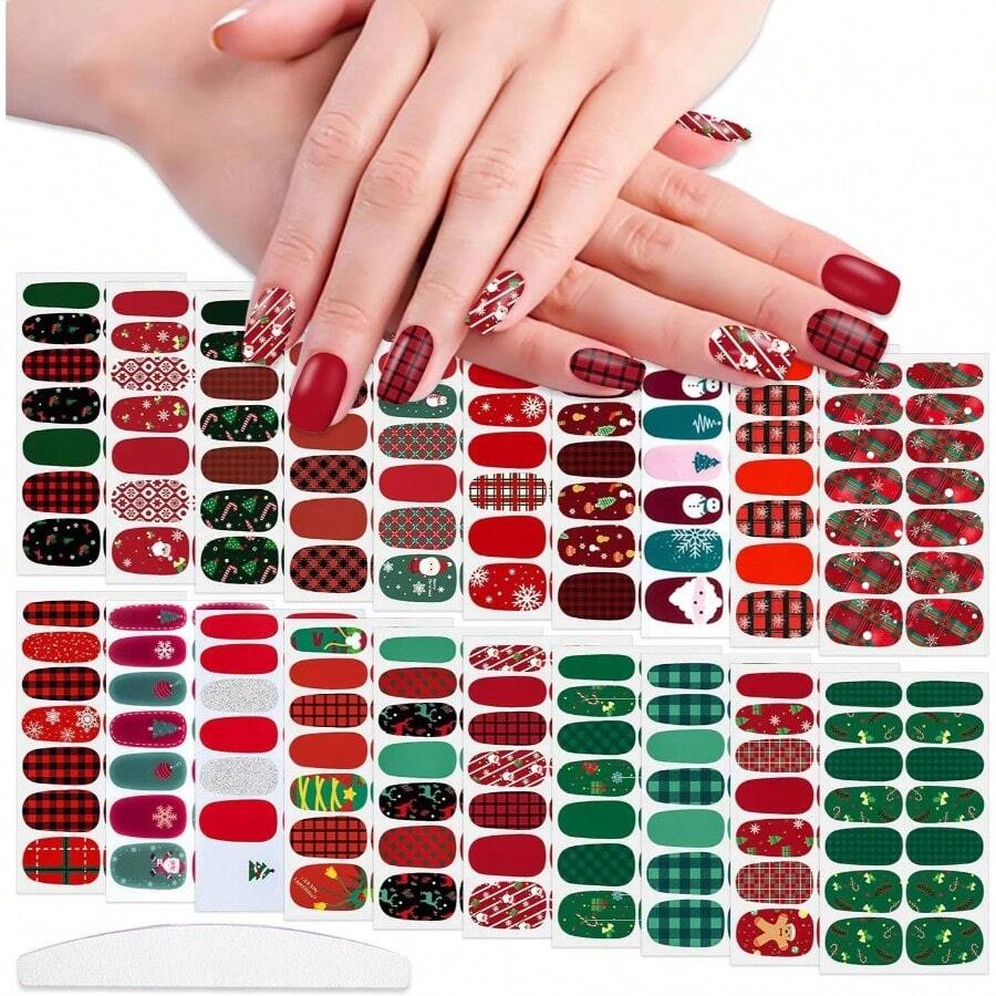 - 20 hojas de tiras de esmalte de uas de Navidad para mujeres y nias, calcomanas de arte de uas de gel, calcomanas de diseo de uas, calcomanas de uas completas para uas, tiras de gel - KIT3 Navidad 3 - Ver 1