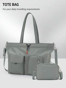 2pcs/Set Conjunto de bolso de hombro para mujer, conjunto de bolso de mano minimalista de moda, incluye bolso de hombro, bolso tote de gran capacidad, bolso de mano multifuncional para oficina, billetera, bolso de hombro para estudiante, conjunto de bolso cubo de moda espacioso y portátil para mujer, bolso de hombro y bandolera elegante y casual minimalista para mujer - Multicolor - Ver 2