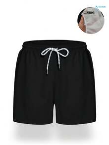 Summer Trees Men's Summer Drawstring Waist Slanted Pocket Hawaiian Quick-Dry Double Layer Mesh Lining Shorts Black Fashion Casual Beach Vacation 3-Inch Shorts Swim Trunks - Black - View 4