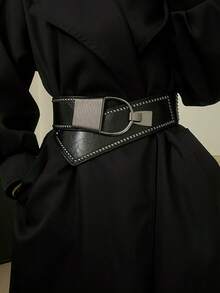 1 pieza Cinturón ancho elástico vintage para mujer con remaches, estilo punk - Negro - Ver 2