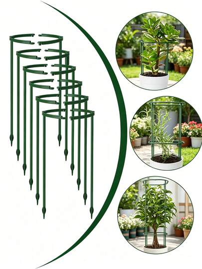 4/1pcs Set Semi-Circle Green Plant Support Stakes, Plastic Plant Cage Support, Suitable For Indoor And Outdoor Potted Plants, ZZ Plant, Peony, Tomato Climbing Flower Rack, Prevent Plants From Toppling, Easy To Install And Reusable Garden Plant Support Rings