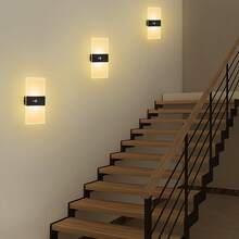 Wireless Installation Wall Lamp, LED Sensor Wall Light, Rechargeable, Self-Adhesive Firm Installation, Suitable For Living Room, Hallway, Corridor, LED Lighting Fixture - Black - View 11