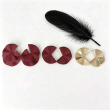 6 Stücke Set Damen Ohrstecker im europäischen und amerikanischen Stil, minimalistisch, geometrisch, hochwertig, glänzend, fächerförmig - Bordeaux - Übersicht 2