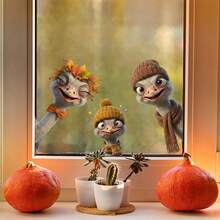 1pc Playful Design Cartoon Ostrich Window Stickers Transparent Window Clings Self-Adhesive Vinyl Decal For Glass Door And Window Decoration Autumn Thanksgiving Festive Home Decor Easy To Apply Removable Waterproof Durable - Multicolor - View 10
