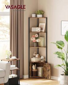 Rustic Brown Ink Black 5-Tier Corner Shelving Unit Storage Stand For Living Room Bedroom Kitchen Bathroom - Rustic Brown + Ink Black - View 2
