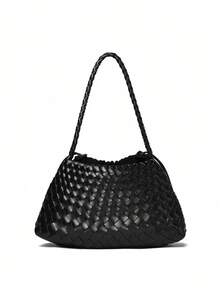 1PC New Women's Shoulder Underarm Crescent Bag, Minimalist Daily Versatile, Solid Color PU Woven Texture, Elegant High-End Quality, Rope Knot Closure Lightweight And Convenient, Suitable For Travel, Shopping, Dating, City Commute, Office And Other Occasions - Black - View 8