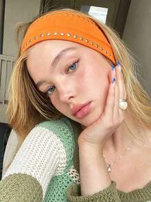Sweet Cool Punk Style Solid Color Rhinestone Embellished High Elasticity Hair Band, Wide Anti-Slip Non-Tightening Sweet Cool Hot Girl Street Style Versatile Fashion Hair Band Geometric Pattern Bohemian Polyester (Polyester) Hair Band All Seasons Summer Hair Accessories - Multicolor - View 2