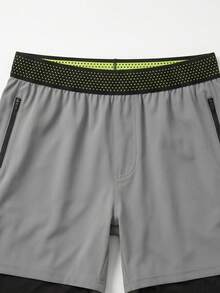 Grey & Black 2-In-1 Quick-Dry Sports Shorts, Outer Layer Ice-Cool Quick-Dry Fabric, Split Hem Enhances Freedom Of Movement. Summer - Grey - View 8