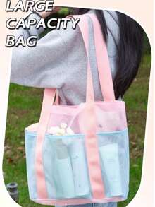 Beach Swimming Tote Mesh Bag, Portable Large Capacity Swimsuit Storage Bag - Multicolor - View 3