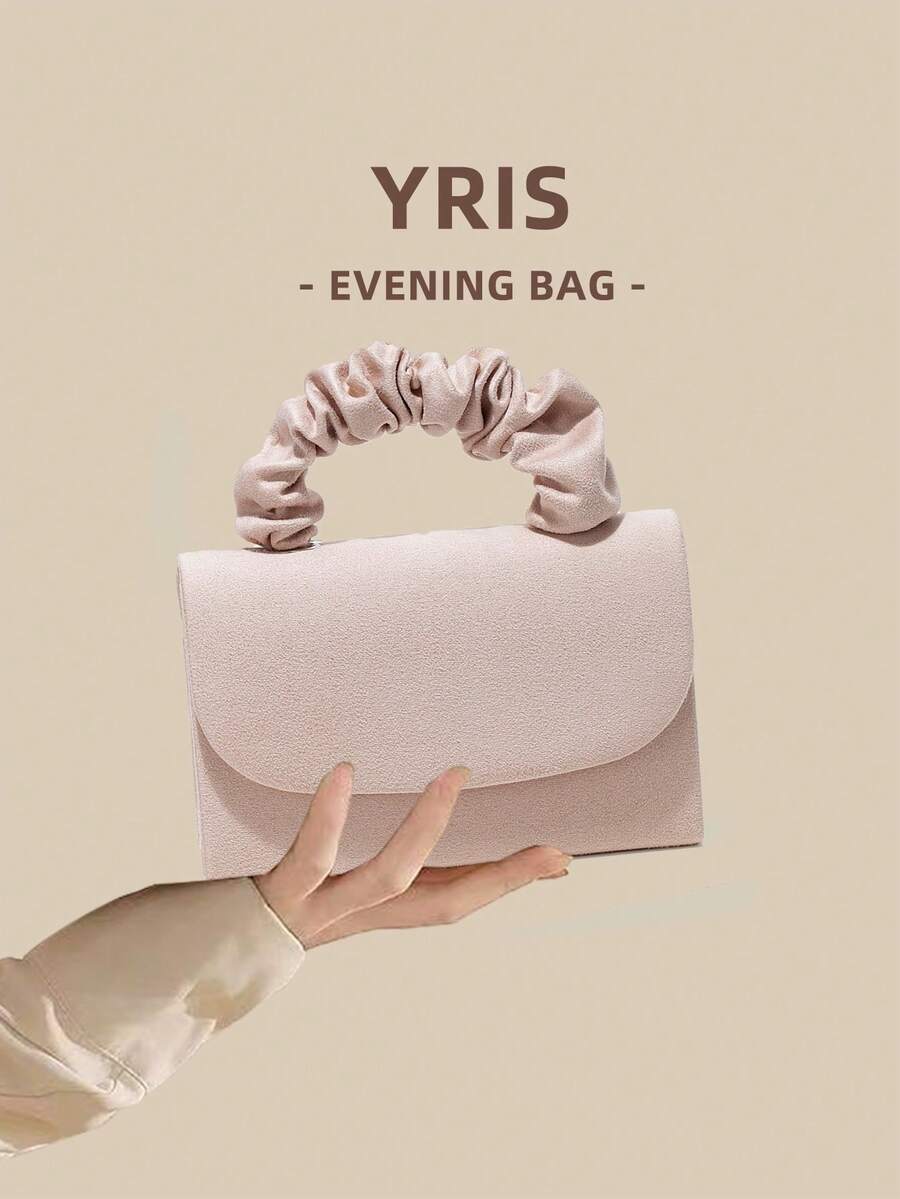 1pc Apricot High-End Velvet Fabric Evening Bag With Retractable Wrist Strap, Hand-Held/Hand-Carry/Shoulder/Crossbody, Suitable For Wedding/Party/Ball/Evening Banquet And Other Gatherings. - Apricot - View 1