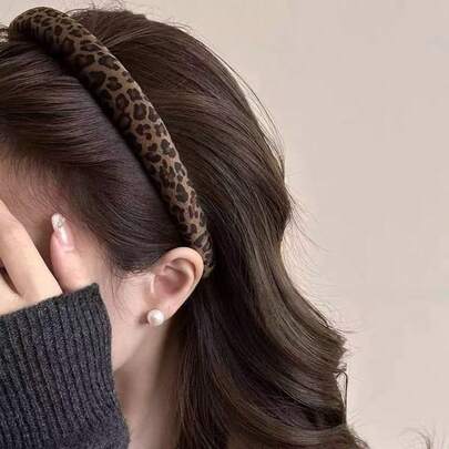New Retro Leopard Print Headband Fashion Versatile Hair Hoop Hong Kong Style Premium Feel Hair Clip For Women
