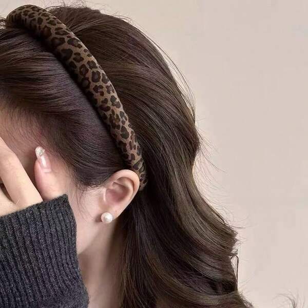 New Retro Leopard Print Headband Fashion Versatile Hair Hoop Hong Kong Style Premium Feel Hair Clip For Women