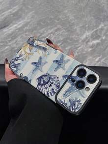 1pc New Creative Blue Striped & Starfish Shell Seahorse Pattern Phone Case Faux Leather Texture Shockproof Protective Cover Compatible With IPhone 17/17Pro/17ProMax/16/16Pro/16ProMax/16Plus/15/15Plus/15Pro/15ProMax/14/14Plus/14Pro/14ProMax/13/13Pro/13ProMax/12/12Pro/12ProMax/11/11ProMax, Anti-Shock Anti-Collision Soft Protective Case - Multicolor - View 5