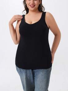 3pcs Plus Size Solid Color Camisole With Built-In Chest Padding Seamless Comfortable High Elasticity Sleeveless Tank Top - Multicolor - View 8