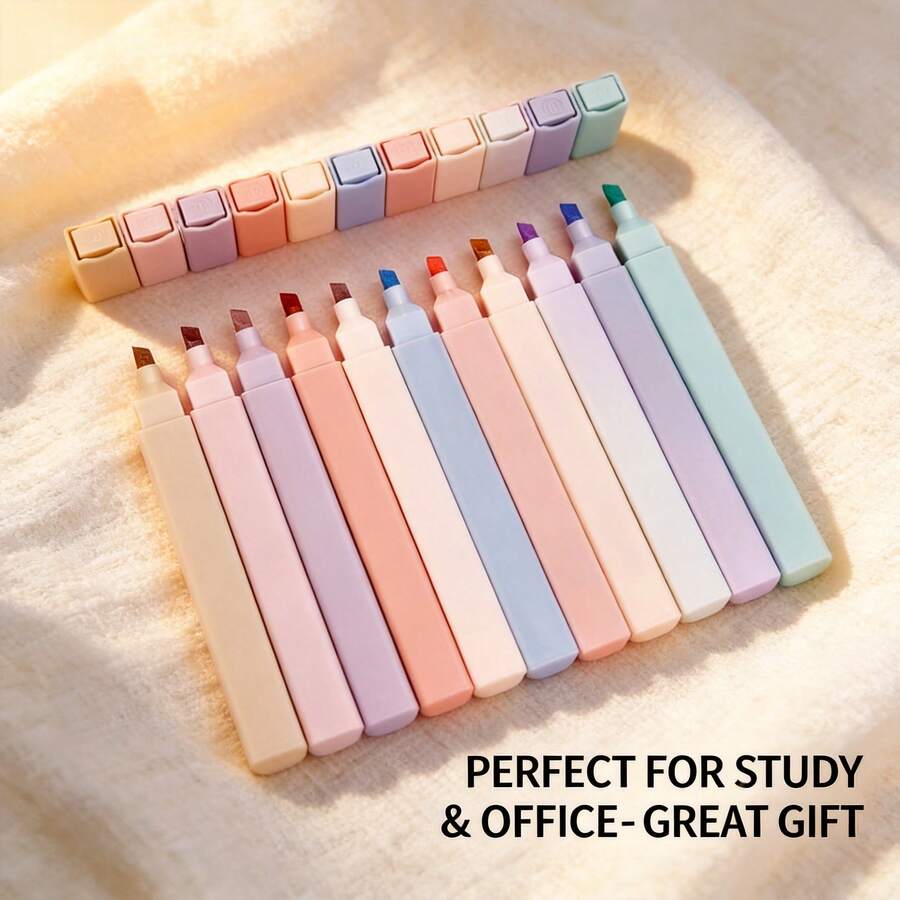 12pcs Morandi Color Soft Tip Highlighter Set, Large Capacity No Leakage, Multi-Purpose Suitable For Notes, Journals, Doodles And Painting, Ideal For Students, Teachers And Office Workers, Back To School Essential - Highlighter - View 1