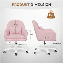 Velvet Padding Office Chair Adjustable Height 150kg Load Capacity Beige For Home Office Study Bedroom - Pink - View 3