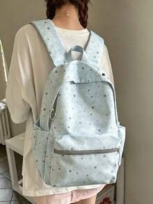 韓系Ins風星星印花後背包，日文字母刺繡大容量書包，輕便休閒學生日用背包 - 多色 - 查看 2